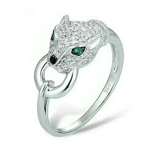 Gorgeous 925 Silver Emerald Diamond Panther Ring